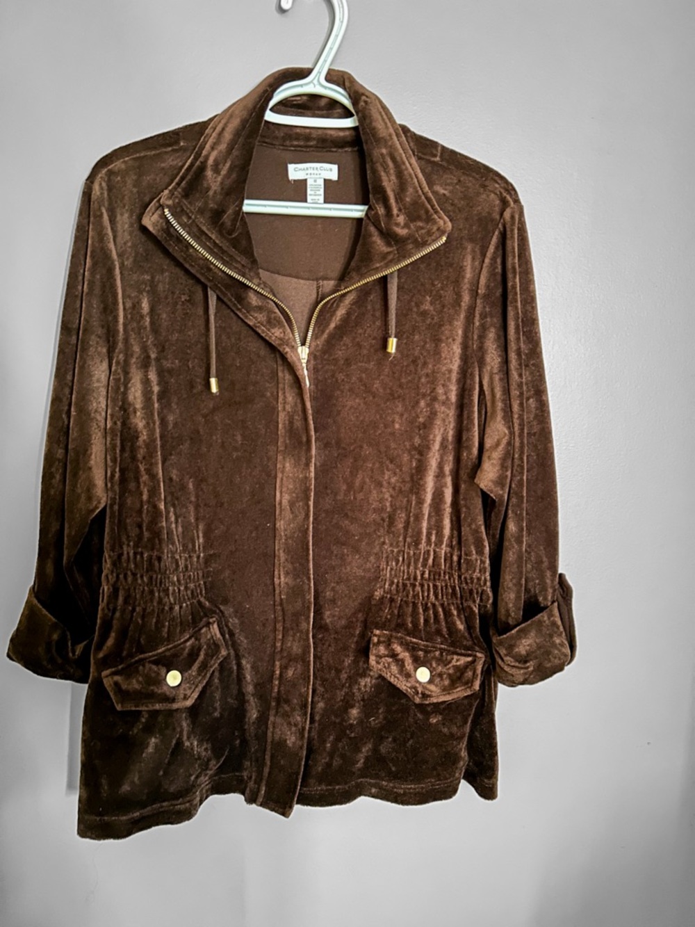 Charter Club Brown Velour Zip Jacket | Soft Luxe Casual Layer | Size 1X